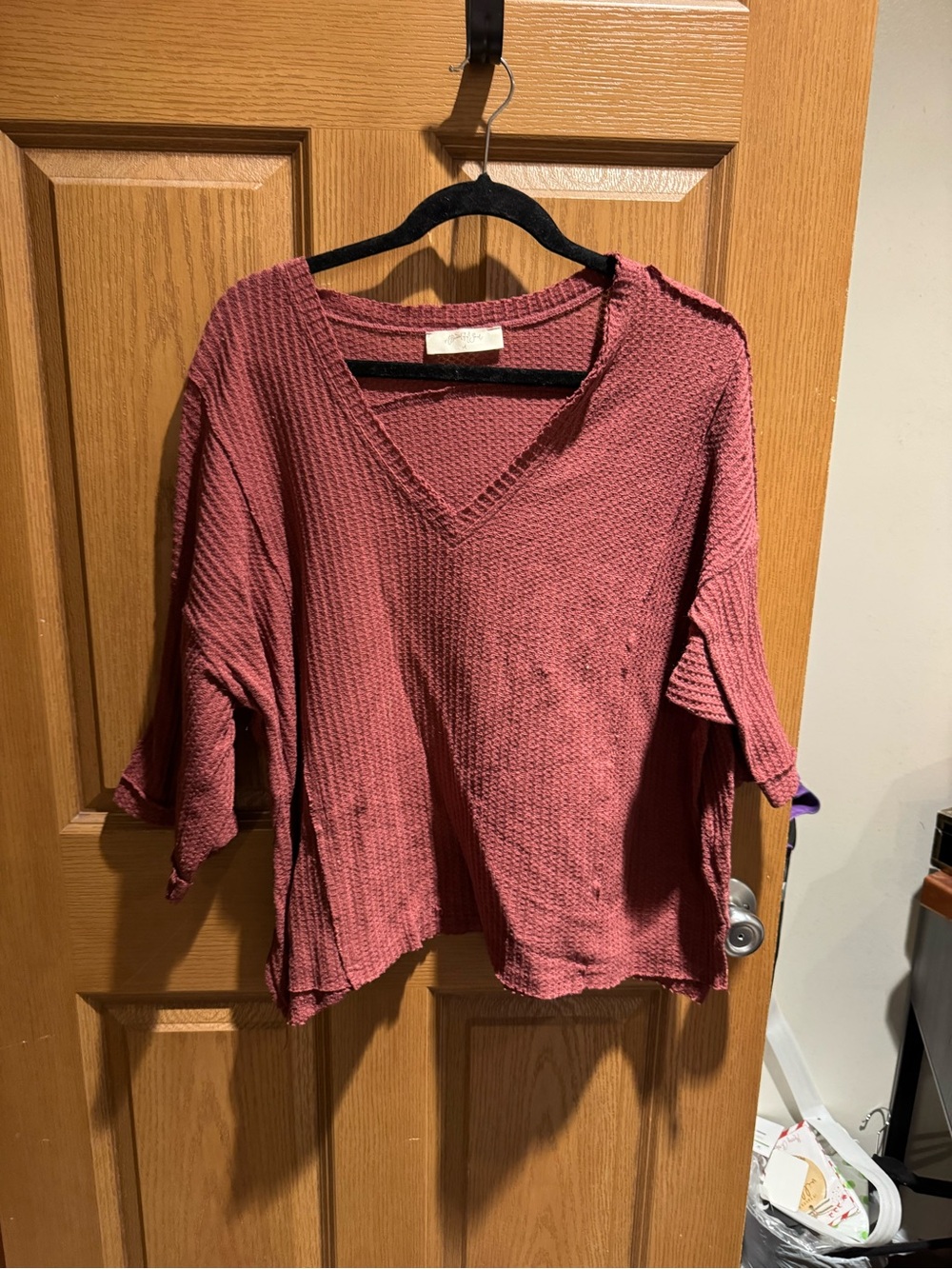 Altar'd State Dusty Rose Waffle Knit V-Neck Sweatshirt